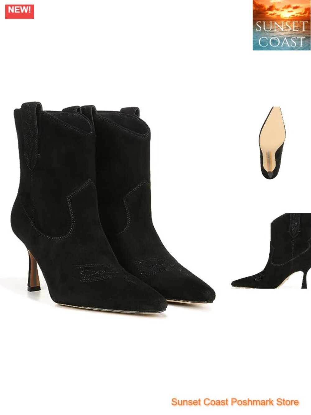 Snip Toe Ankle Bootie with Stiletto Flare Heel Leather Suede Casual